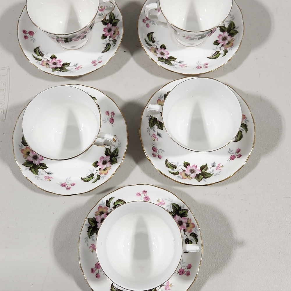 Queen Ann Tea Cup and Saucer Set with Pink Floral Pattern
